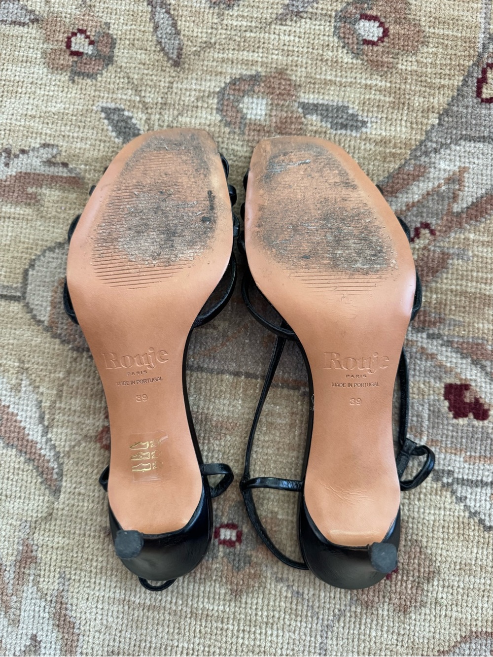 Rouje Paris ARLESIENNE BLACK LEATHER HIGH STRAP Heeled SANDALS size 8 - Picture 7 of 11